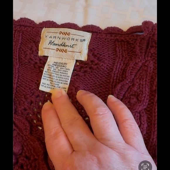 Yarnworks Vintage Hand Knit Sweater. Sz M, 28” shoulder-hem. Burgundywine color - Picture 5 of 6